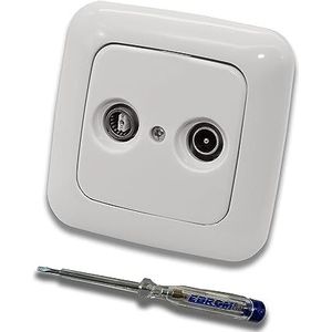 Busch JÄGER Complete set antennecontactdoos universeel 2-gaats doorgangsdoos frequentiebereik 5-2400 MHz radio/TV/SAT (**) WISI, ReflexSi alpinewit, 2 aansluitingen + EBROM fasetester voor montage