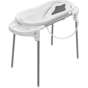 Rotho Babydesign Badset met grote kuip en functionele standaard, ideaal voor 2 kinderen, 0-12 maanden, wit, Top Xtra badstation, 129x51,5x102 cm