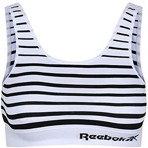 Reebok Dames Reebok Naadloze crop top voor dames, stretch cropped draadloze sporttop met afneembare pads - zwart/wh-beha, wit/zwart gestript, XS UK