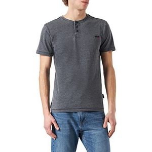 Schott NYC T-shirt met korte mouwen, Tunesische kraag, heren-T-shirt, Zwart, S