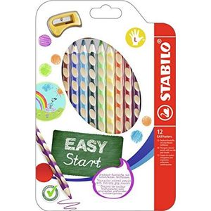 Ergonomisch kleurpotlood voor linkshandigen - STABILO EASYcolors -12 stuks met puntenslijper - met 12 verschillende kleurpotloden