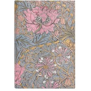 Paperblanks 12-maandenkalender 2025, Morris heggenkers in roze, mini, overzicht, elastische bandsluiting