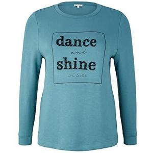 TOM TAILOR Dames Plussize sweatshirt met glitterprint 1035023, 13222 - Pastel Teal, 50 Grote maten