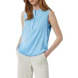 COMMA - Blouse - Lichtblauw - Satijn - Mouwloos, Rechte Zoom, Knoopsluiting