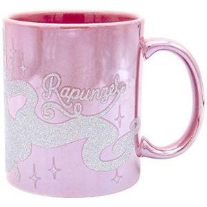 Disney Princess Rapunzel GREAT HAIRDAY mok metallic roze, glitterprint, metallic glans, 100% keramiek, ca. 320 ml, geschenkdoos