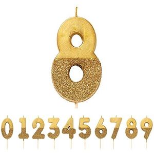 Talking Tables Gouden glitter nummer 8 verjaardagskaars,.Premium kwaliteit taarttopper decoratie,.Mooi, sprankelend voor kinderen, volwassenen, 18e, 80ste verjaardagsfeestje, jubileum, mijlpaalleeftijd, Goud/glitter, Hoogte 8cm, 3