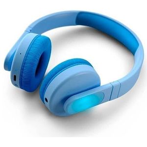 Bluetooth-hoofdtelefoon met rond design, blauw, met draadloze verbinding, ideaal voor muziek en handsfree bellen.