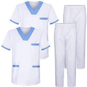 Misemiya - 2 stuks - Set uniformen unisex blouse - medisch uniform met bovendeel en broek - Ref.2-8178, wit 68, XL