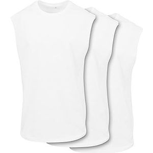 Build Your Brand Tanktop voor heren, mouwloos, 3-pack, spiershirts voor mannen, regular fit, katoen, wit + wit + wit, M