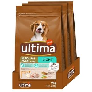 Ultima Hondenvoer Medium Maxi voor volwassenen, licht met kip, 3 x 3 kg, totaal 9 kg
