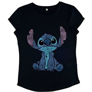 Disney Classics Women's Lilo & Stitch-Simply Stitch Organic Roll Sleeve T-Shirt, Navy Blue, M, donkerblauw, M