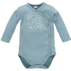 Pinokio Bodysuit Buttoned Long Sleeve Slow Life 100% katoen, blauw met tijger, uniseks 50-74 (68), turquoise tijger, 68 cm