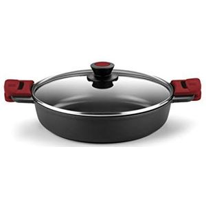 Isogona - Bra- A410524 steelpan, diep, 24 cm, met deksel - Rood, laag model