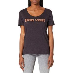 Kaporal – Dames T-shirt, geborduurd, motief: Bon Vent – Polly – dames, houtskoolbruin, XS