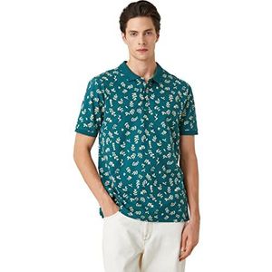 Koton Heren Polo Neck Leaf Printed Slim Fit Short Sleeve T-shirt, Groen design (8d2), S