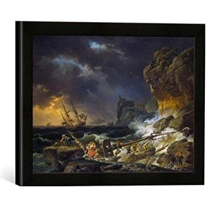 Ingelijste foto van Claude Joseph Vernet ""Gewitterstorm"", kunstdruk in hoogwaardige handgemaakte fotolijst, 40x30 cm, mat zwart