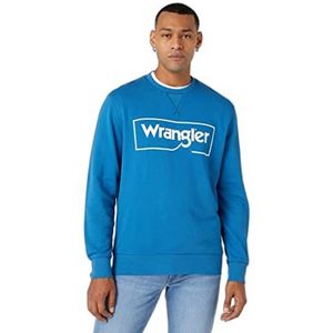 Wrangler Men's Frame Logo Crew Sweater, Deep Water, Large, deep water, L