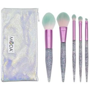 Moda Royal & Langnickel Volledige grootte glitter bom 6 st complete make-up borstel kit met zakje omvat, puntige poeder, blozen, vouwen, oogschaduw en lijn borstels, roze, BMD-GBSET6PK