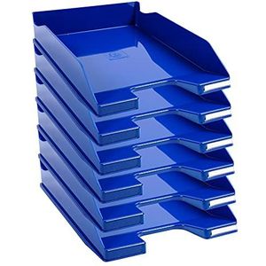 Exacompta - ref. 113203D - Set van 6 Brievenbakken COMBO MIDI - Afmetingen: 34,6 x 25,5x 6,5 cm - voor A4+ documenten - koningsblauw glanzende kleur