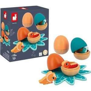 Janod Surprise Dino-3 verborgen eieren voor baby's, dinosaurussen, speelgoed, hout, FSC-18 maanden, J05834, meerkleurig