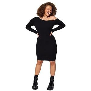 Trendyol FeMan Bodycon getailleerde gebreide plus size jurk, Zwart, 3XL, Zwart, 3XL grote maten