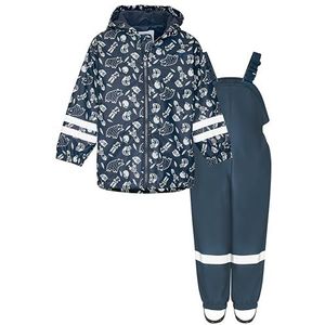 Playshoes Tweedelig regenpak met fleecevoering, gevoerd modderpak, Bosdieren Marine, 128