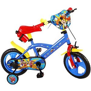 albri Kinderen, Mickey 12 inch fiets met zijdelingse stabilisatoren en drinkfles, rood en blauw, klein