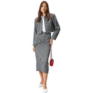 Koton Medium Rise buttoned Midi Pencil Rok voor dames, Grijs Design (0d2), 40