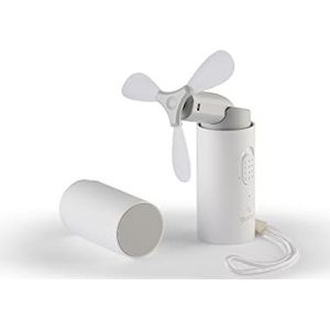 Draagbare mini-ventilator met oplaadbare batterij, stille draagbare ventilator met powerbank inbegrepen, ventilator met 2 snelheden, zakventilator, kleur: wit. QUSHINI