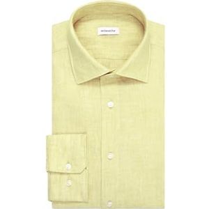 Seidensticker Zakelijk overhemd voor heren, slim fit, zacht, kentkraag, lange mouwen, 100% linnen, geel, 45