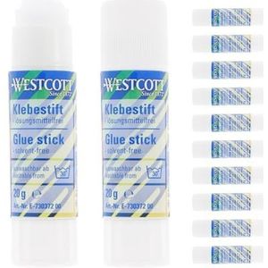 Westcott E-730372 00 Lijmstift, 20 g (12 stuks), voordeelverpakking van 12 stuks, knutsellijm met 2 cm transparante plakstrips, plakt sterk en duurzaam, 100% oplosmiddelvrij, bij 30% afwasbaar