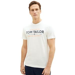 TOM TAILOR Heren T-shirt met logo-print, 10332 - Off White, XXL