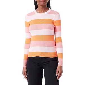 PIECES Dames Pcjuba Ls O-Neck Knit Bc Pullover, Flamingo Roze/Stripes: roze schaduw + Tangerine, L