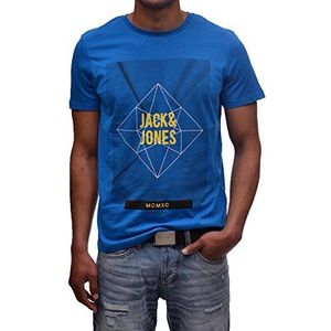 JACK & JONES Heren Jcofloat-belkin Tee Ss Crew Neck Camp T-Shirt, Blauw (Directoire Blue Fit: slim - Jj Print), XL