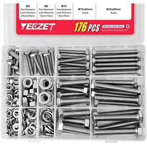 YEEZET - Roestvrij Staal 304 - Schroeven en Moeren Set - 176 Stuks - M6 M8 M10