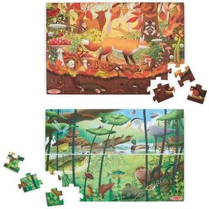 Melissa & Doug Let's Explore™ Dubbelzijdige kartonnen zoek-en-vind-vloerpuzzel en vergrootglas - 48 extra grote puzzelstukjes