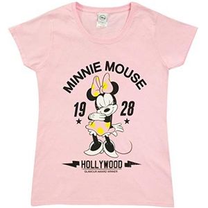 Disney Minnie Hollywood Gemonteerd t-shirt, Vrouwen, S-XXL, Baby Pink, Officiële Koopwaar