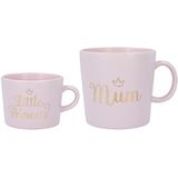 Depesche 12143 Princess Mimi Mini&Mum - Set van 2 bekers in roze voor moeder en dochter met eenvoudig ontwerp en gouden opdruk, porseleinen drinkbeker met handvat
