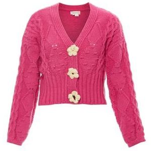 Ebeeza Dames gehaakte button-down pullover PINK XS/S, roze, XS