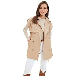TRENDYOL Dames reverskraag effen kleuren regular vest sweater, camel, 38