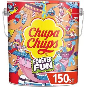 Chupa Chups Best of lolly’s emmer, 150 lolly’s in opbergblik, Pop-Art metalen blik met 6 smaken, snoep om te delen, cadeau te geven, op feestjes of op kantoor