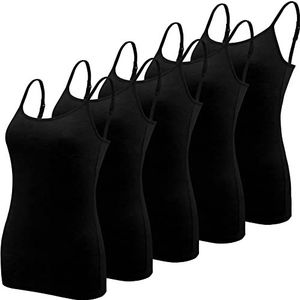BQTQ 5 stuks basic hemdje verstelbare riem vest top voor vrouwen en meisjes, Zwart, L