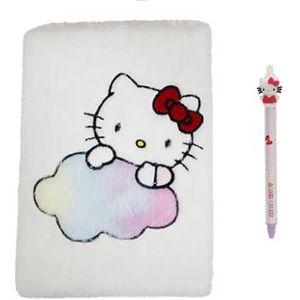 CyP Brands - Hello Kitty, Sanrio, cadeauset, notitieboek, pluche boek, balpen, wit, officieel product, Wit, Sanrio Hello Kitty Set pluche notitieboek en balpen