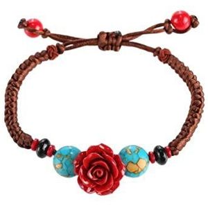 Lachineuse armband Tibetanin, verstelbaar, bloem, rood, 17