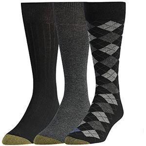 GOLDTOE Men's Argyle Dress Socks, Multipairs, Black Diamond (3-Pairs), Large