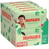 Huggies® Natural Care Babytücher, 10x56 Tücher, hergestellt aus Hautpflegefasern für eine gesunde Haut – Babytücher angereichert mit Aloe Vera