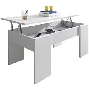 HOGAR24 ES In hoogte verstelbare salontafel | woonkamertafel | wit oppervlak | afmetingen: 90 cm (B) x 50 cm (D) x 46 cm / 56 cm (H)
