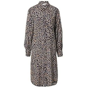 KAFFE Damesshirt, oversized, tuniek, bedrukt, lange mouwen, cocktail, dames, Donkerblauw W. Beige Graphic, 36