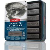 Derwent Graphite XL Blocks, Blik van 6 Waskrijtjes, 60mm, Extra Grote Krijtjes, Wateroplosbaar, Ideaal voor Schetsen, Tekenen en Expressieve Vlekken, Professionele Kwaliteit, 2306195