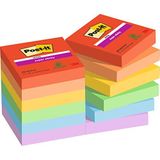 Post-it Super Sticky Notes Speelse kleurcollectie, Pack van 12 pads, 90 vellen per pad, 47,6 mm x 47,6 mm, rood, oranje, geel, groen, blauw - Extra kleverige notities voor notities en takenlijsten